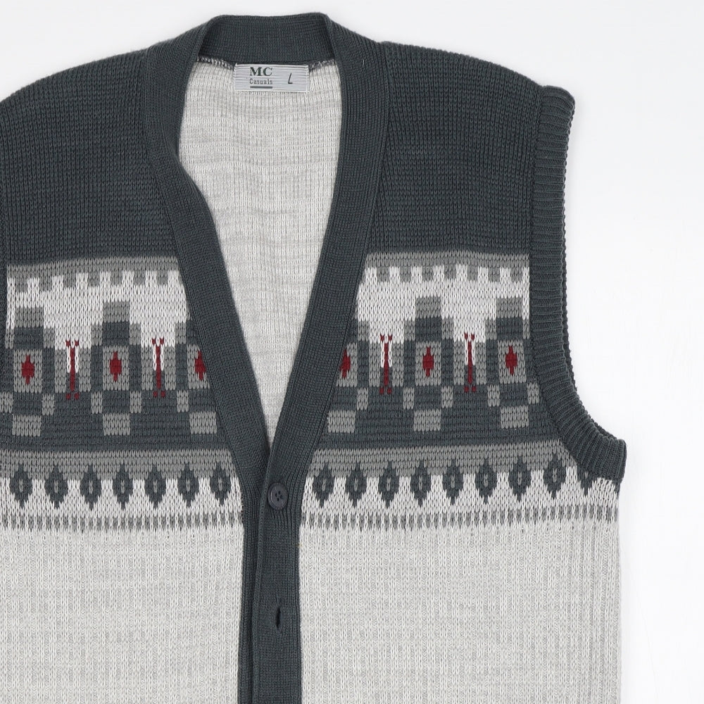 MC Casuals Mens Grey Argyle/Diamond  Cardigan Jumper Size L