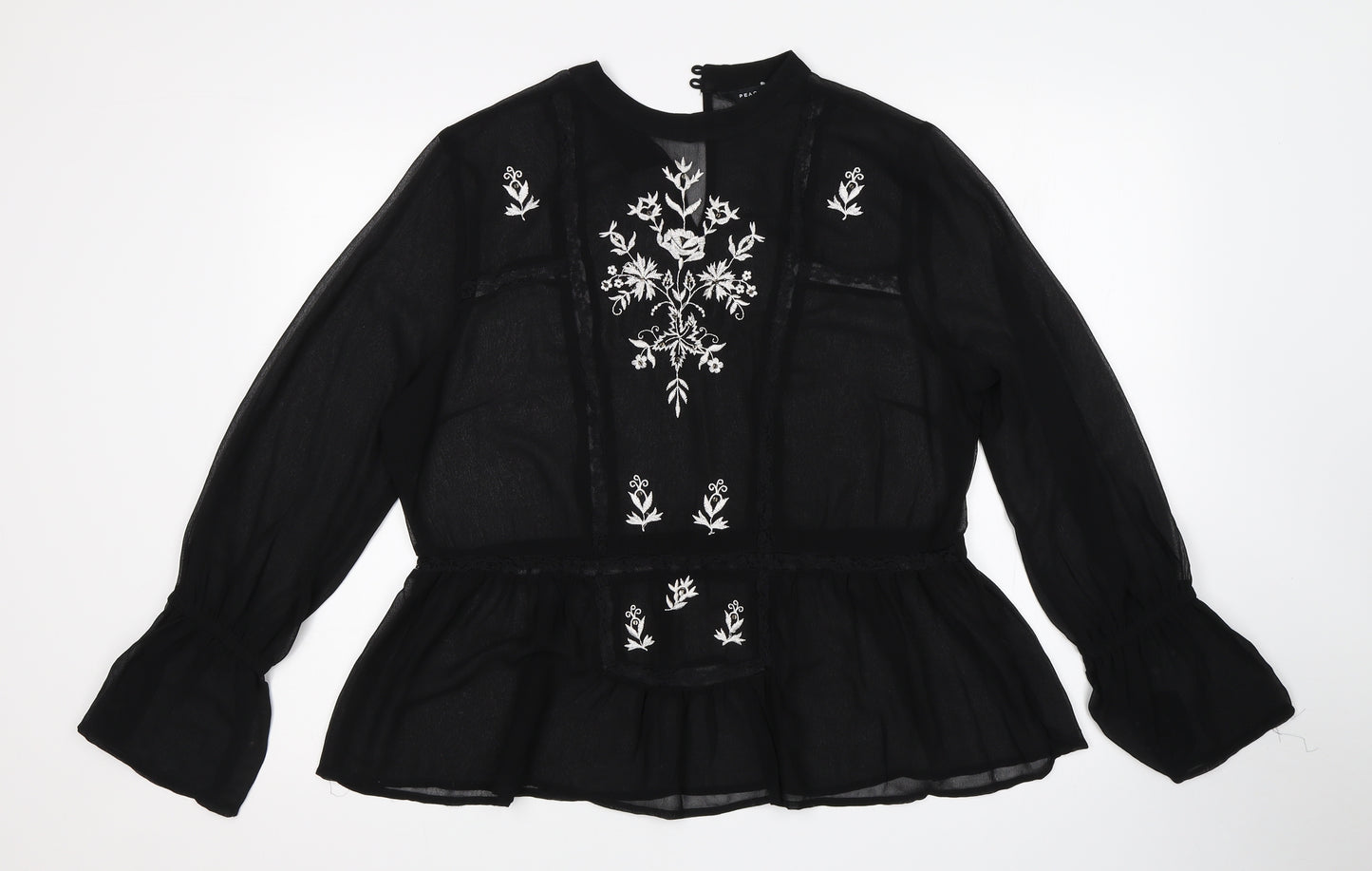 Peacocks Womens Black Floral  Basic Blouse Size 14