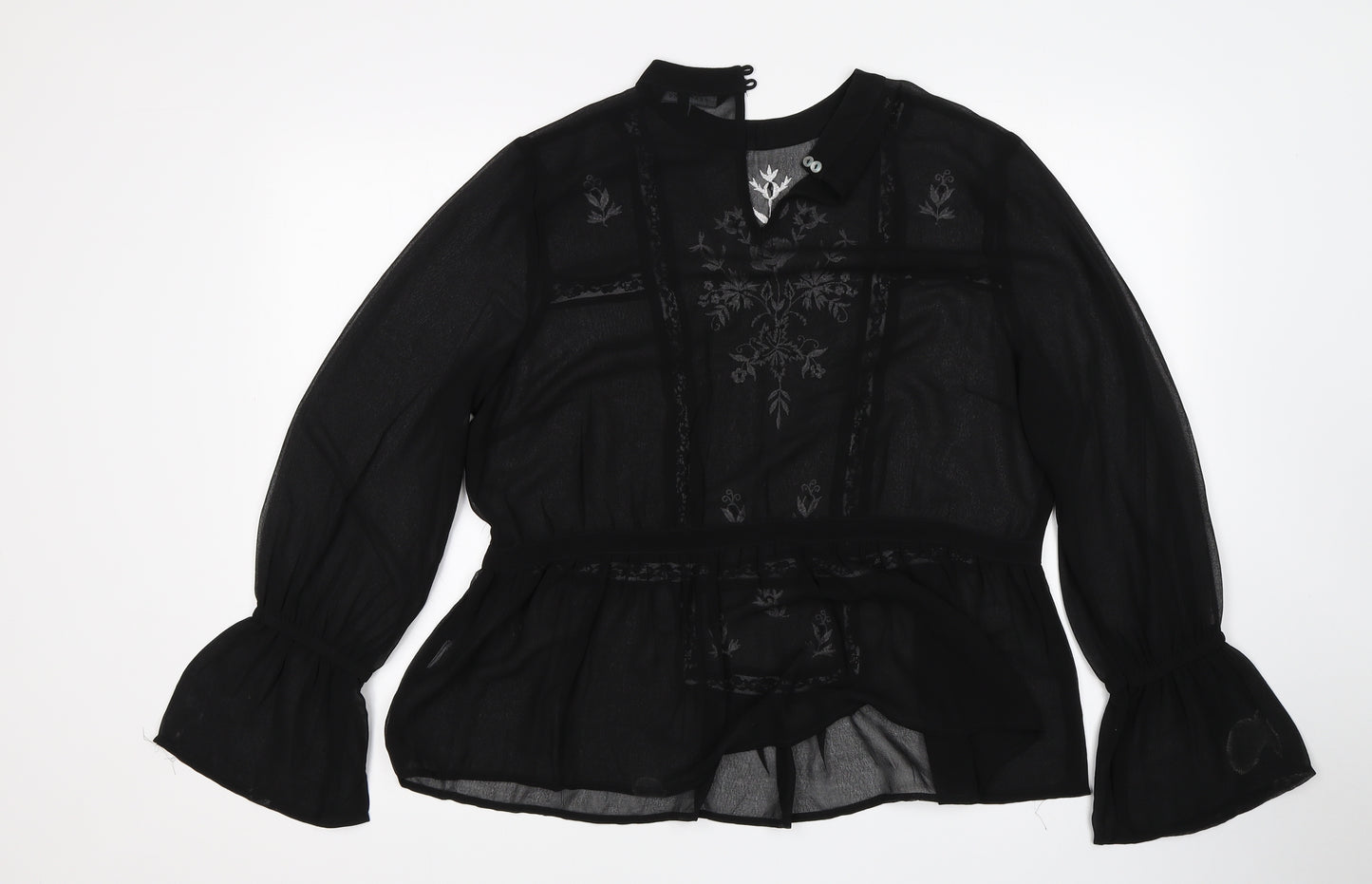 Peacocks Womens Black Floral  Basic Blouse Size 14