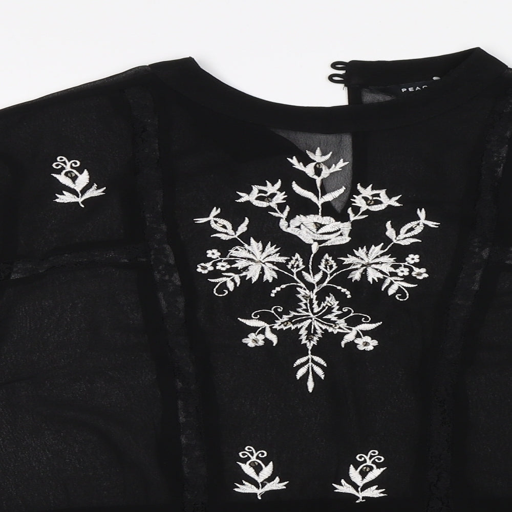 Peacocks Womens Black Floral  Basic Blouse Size 14