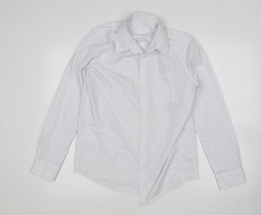 Front view of F&F boys’ white basic button-up, size 13-14, years - school wear