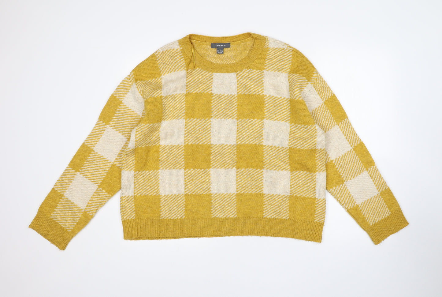 Primark Womens Yellow Check  Pullover Jumper Size L