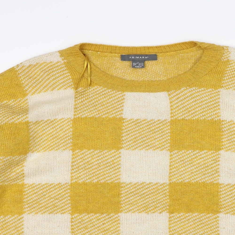 Primark Womens Yellow Check  Pullover Jumper Size L