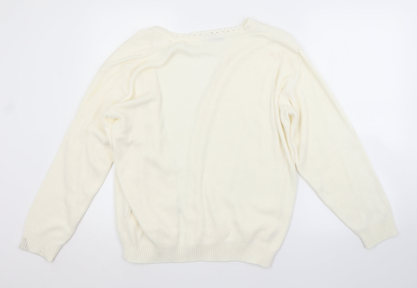 MERRY GOLD LONDON Womens White Argyle/Diamond  Cardigan Jumper Size L