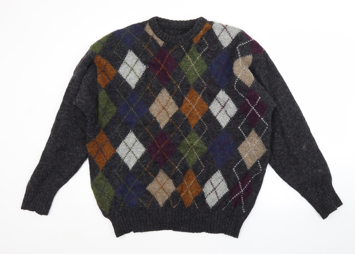 Preworn Mens Grey Argyle/Diamond  Pullover Jumper Size L