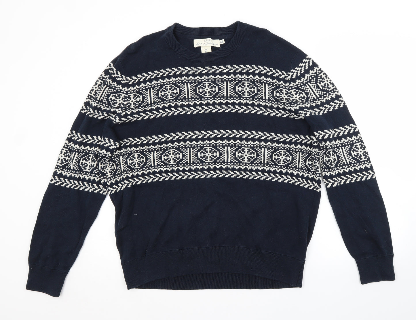 H&M Mens Blue Striped  Pullover Jumper Size L