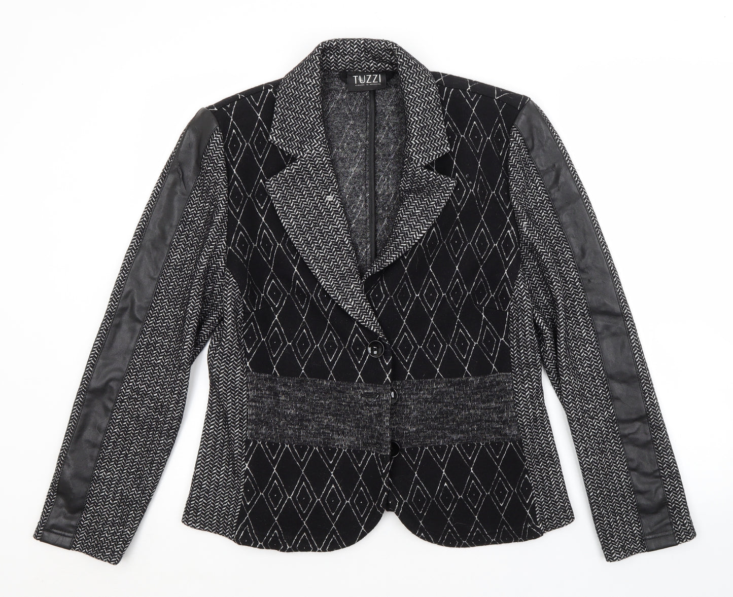 TUZZI Womens Grey Argyle/Diamond  Jacket Blazer Size 14