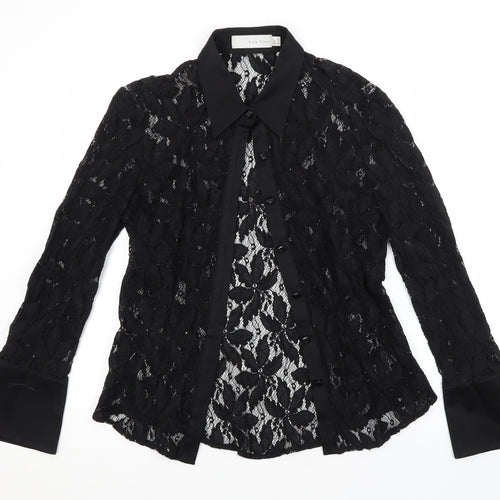 Luis Civit Womens Black Floral  Basic Button-Up Size 14