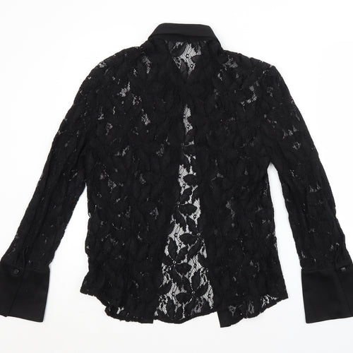 Luis Civit Womens Black Floral  Basic Button-Up Size 14