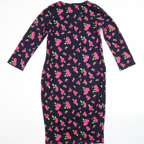 Indulgence London Womens Blue Floral Wool Jumper Dress  Size L  Crew Neck
