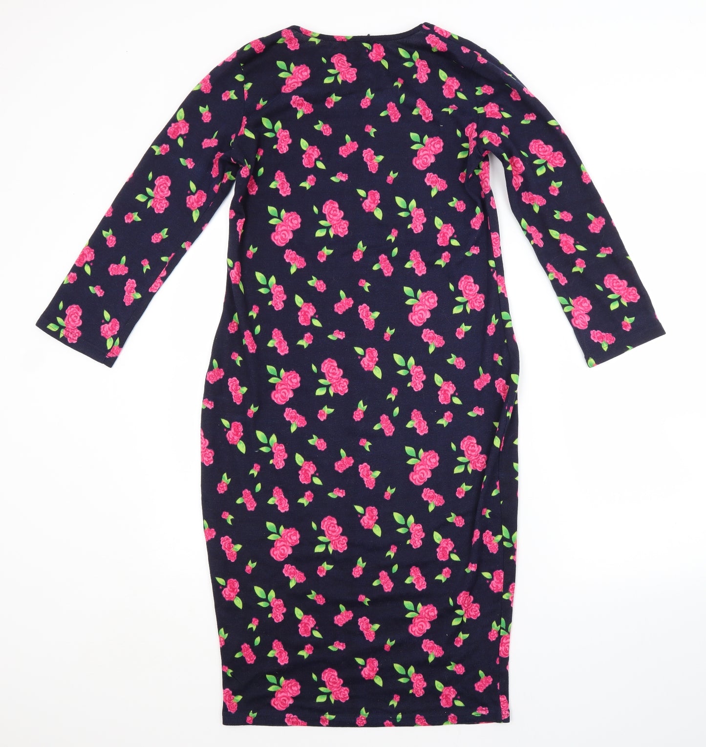 Indulgence London Womens Blue Floral Wool Jumper Dress  Size L  Crew Neck