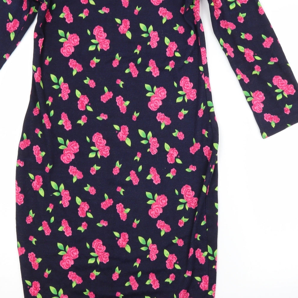 Indulgence London Womens Blue Floral Wool Jumper Dress  Size L  Crew Neck