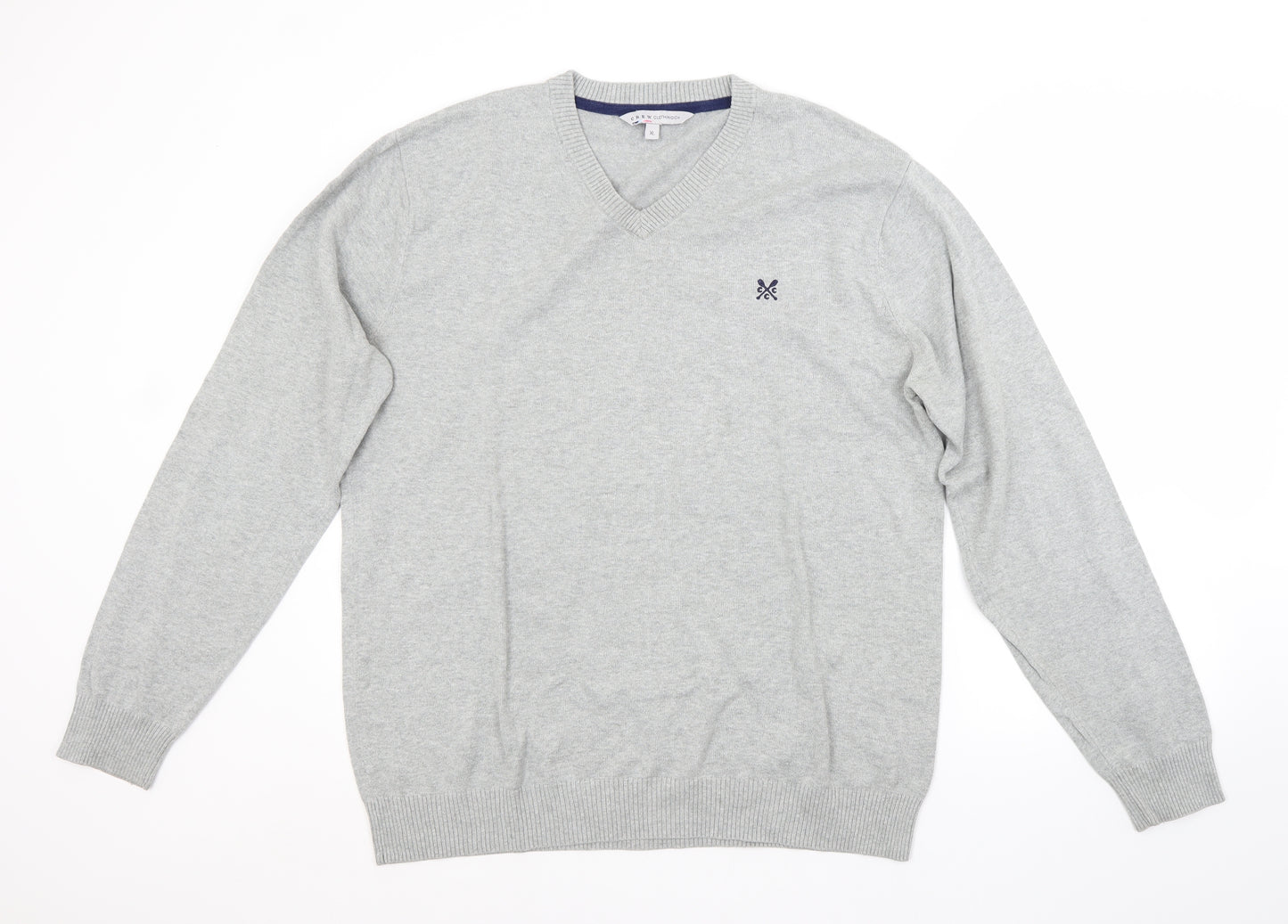 Crew Clothing Mens Grey V-Neck  Cotton Pullover Jumper Size XL