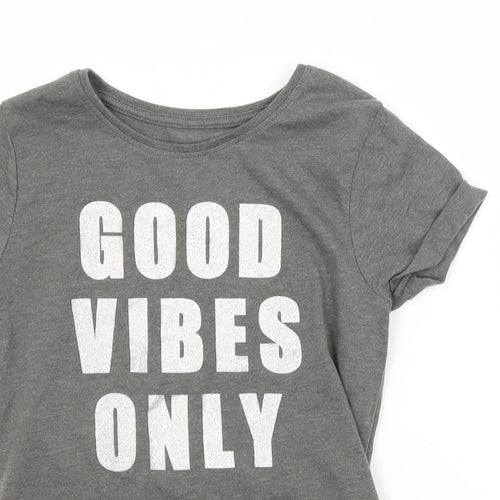 Primark Girls Grey   Basic T-Shirt Size 8-9 Years  - GOOD VIBES