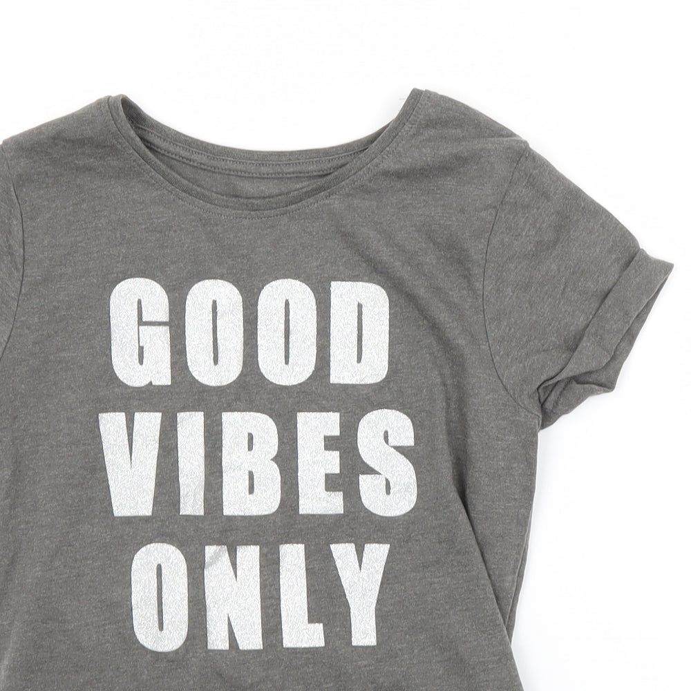 Primark Girls Grey   Basic T-Shirt Size 8-9 Years  - GOOD VIBES