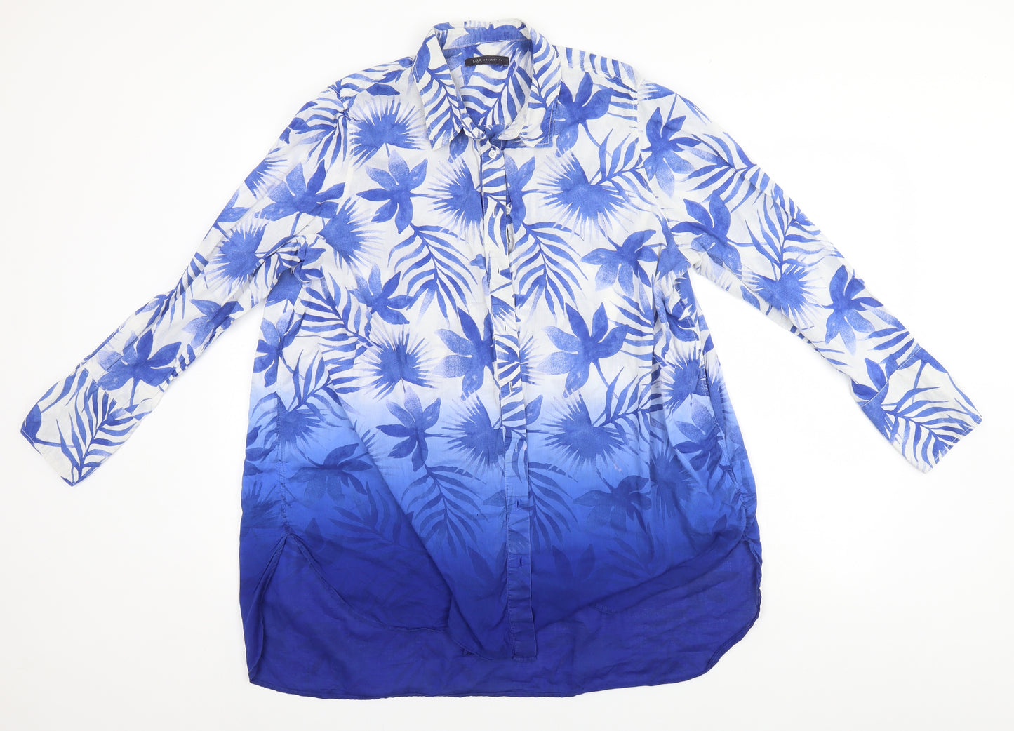 Marks and Spencer Womens Blue Floral  Basic Button-Up Size 16