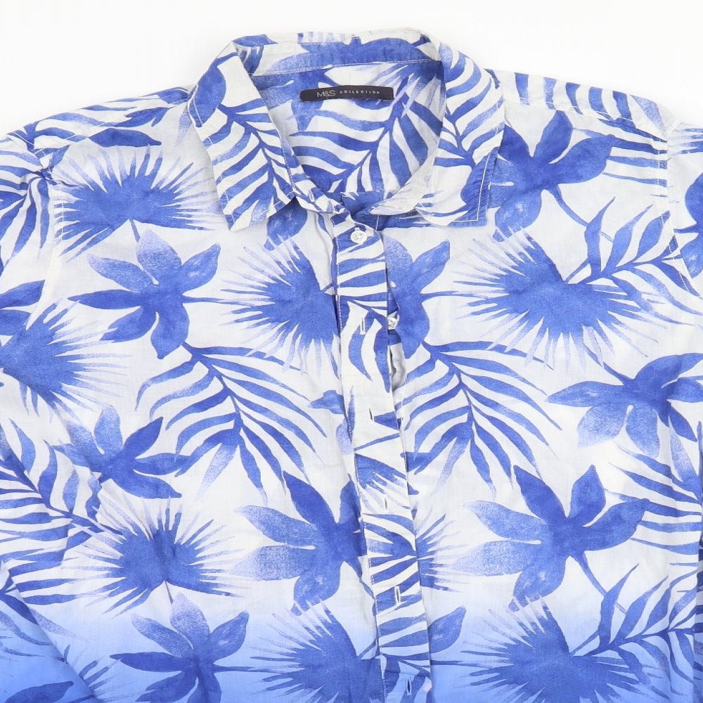 Marks and Spencer Womens Blue Floral  Basic Button-Up Size 16
