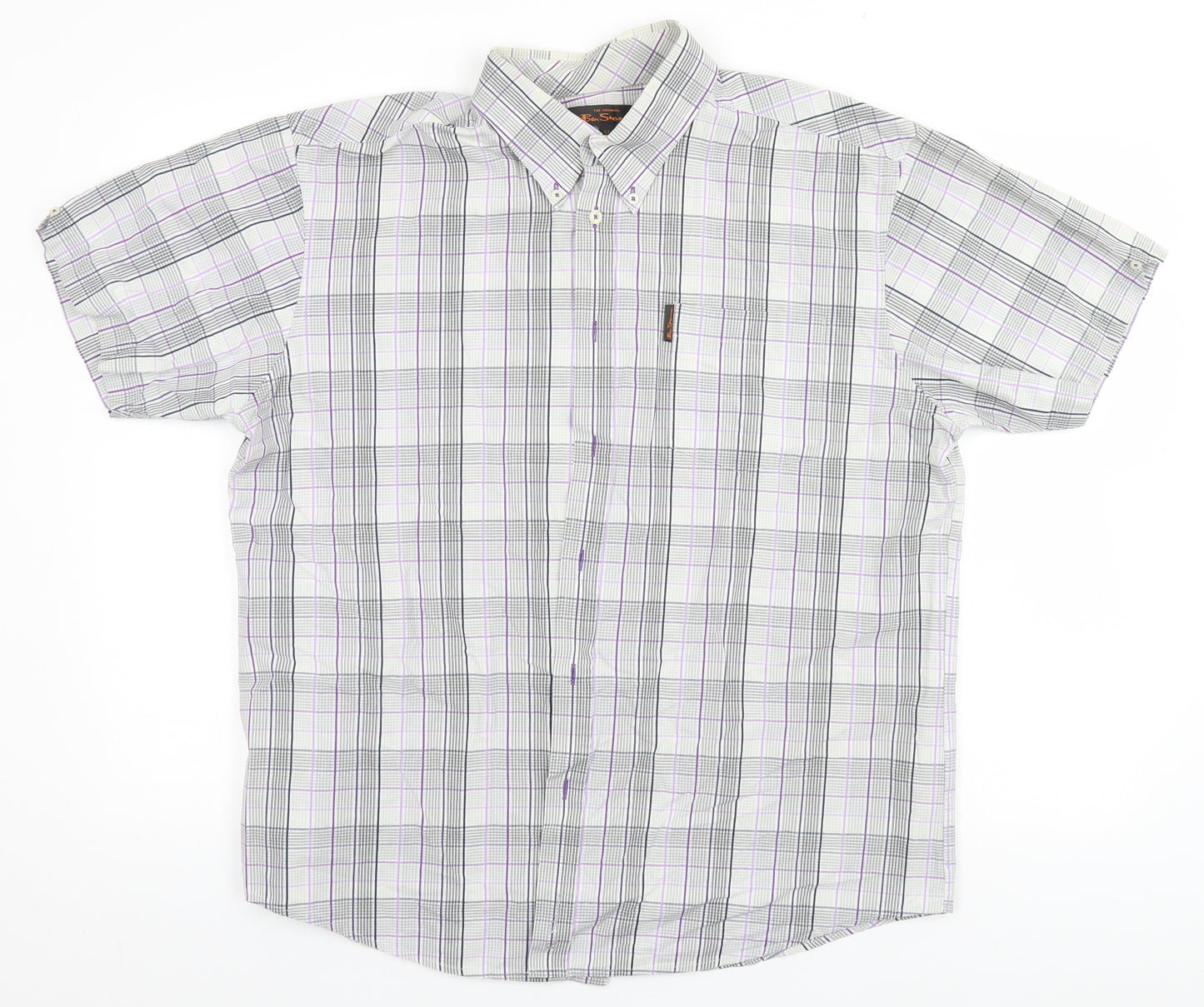 Ben Sherman Mens Grey Plaid   Button-Up Size XL