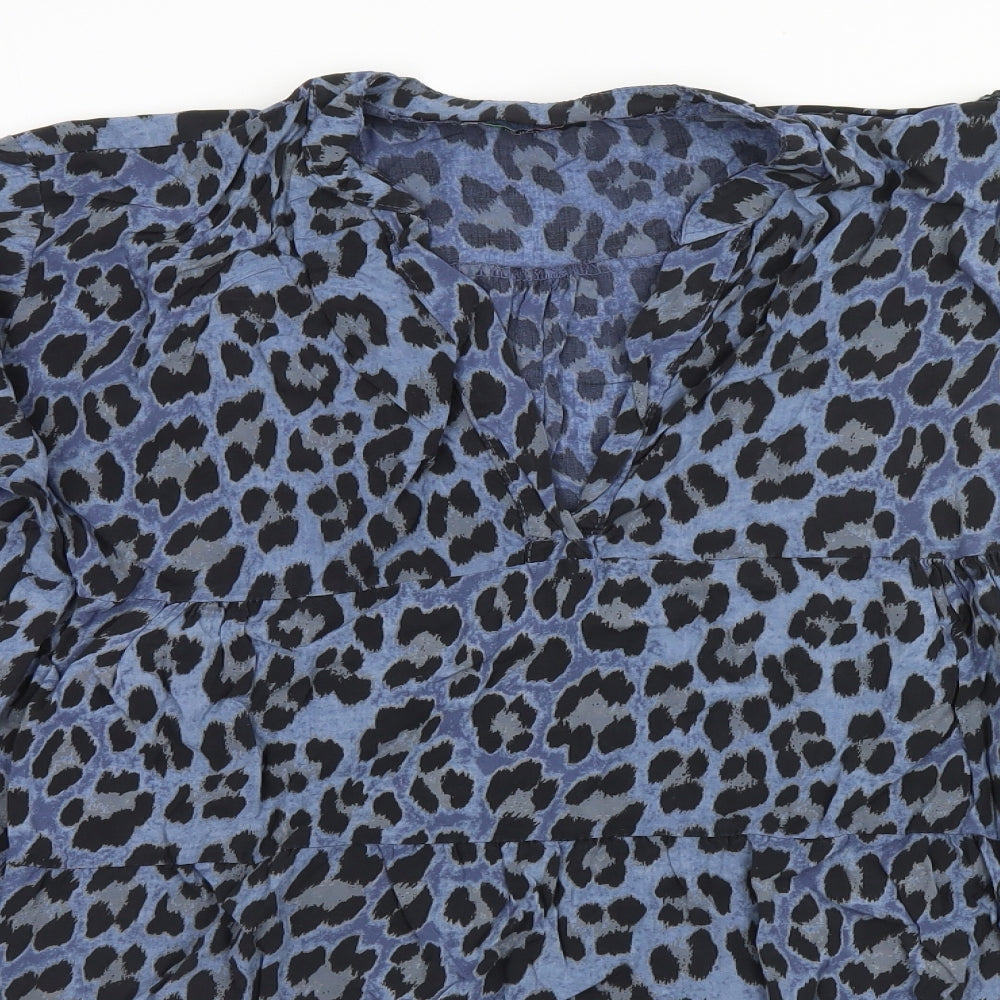 Made in Italy Womens Blue Animal Print  Basic T-Shirt