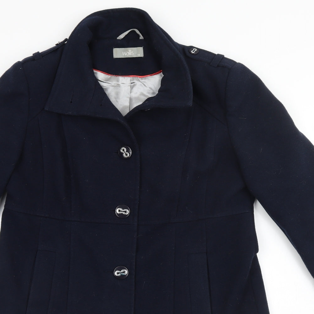 Wallis Womens Blue   Overcoat Coat Size 14