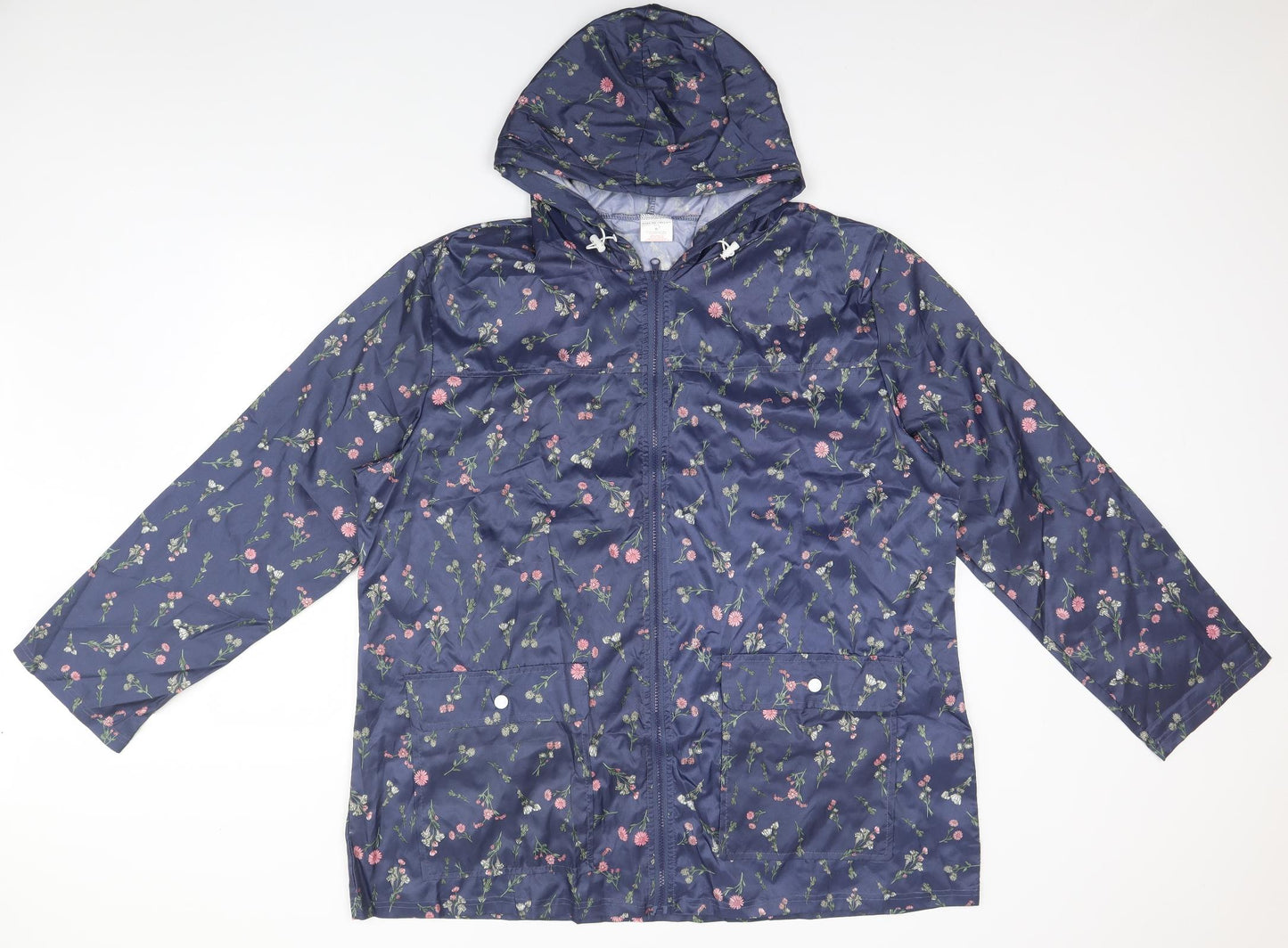 Anne De Lancay Womens Blue Floral  Rain Coat Coat Size XL