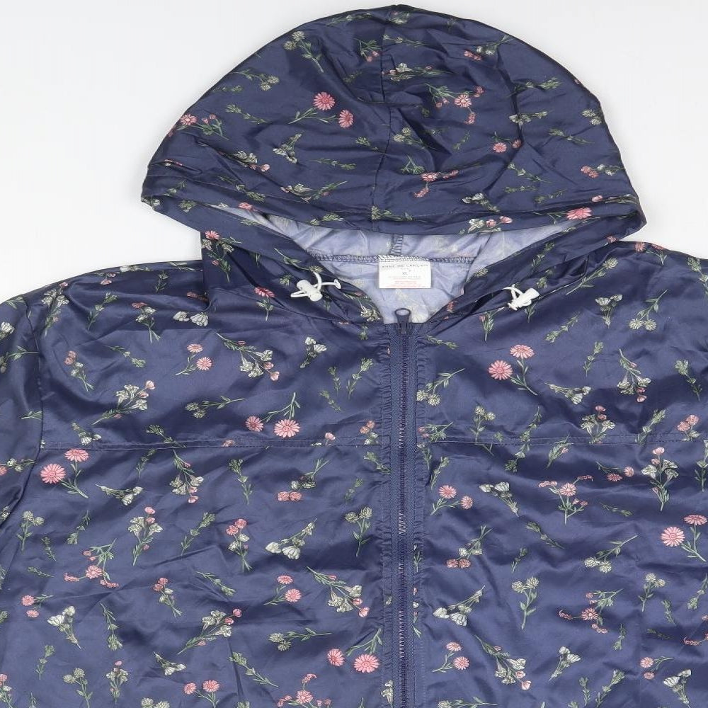 Anne De Lancay Womens Blue Floral  Rain Coat Coat Size XL