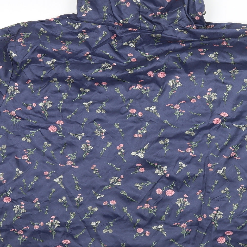 Anne De Lancay Womens Blue Floral  Rain Coat Coat Size XL