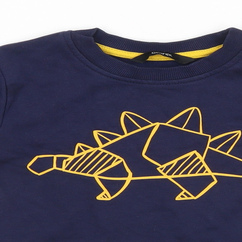 George Boys Blue Round Neck  Cotton Pullover Jumper Size 3-4 Years   - Dinosaur