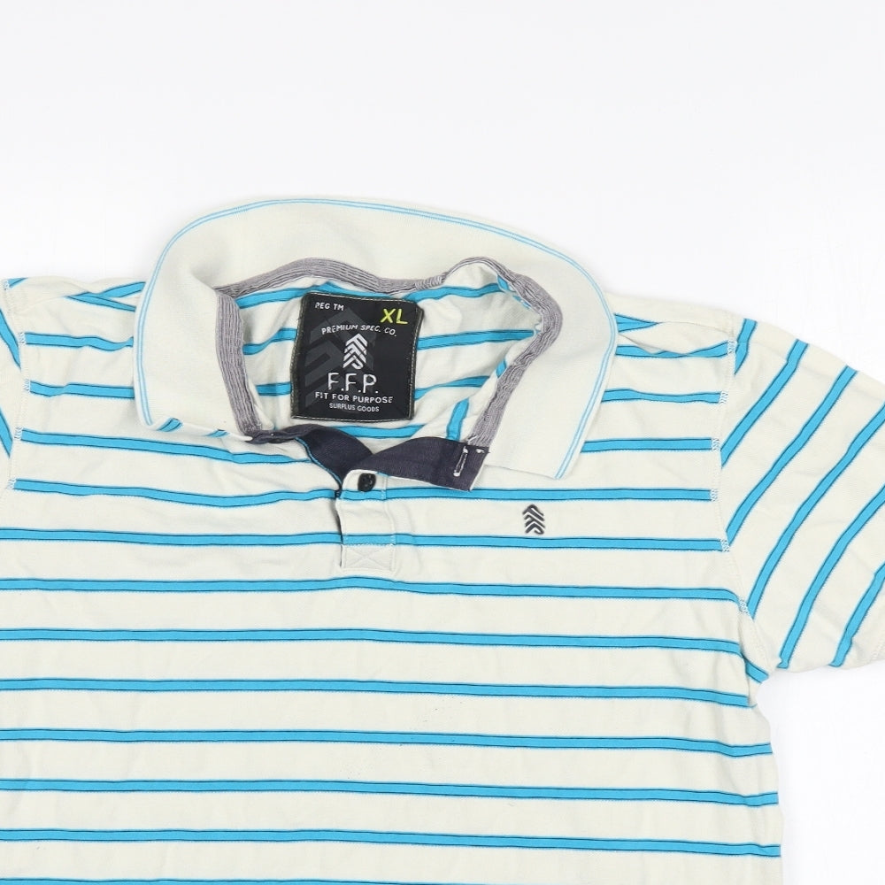 Fit For Purpose Mens White Striped   Polo Size XL