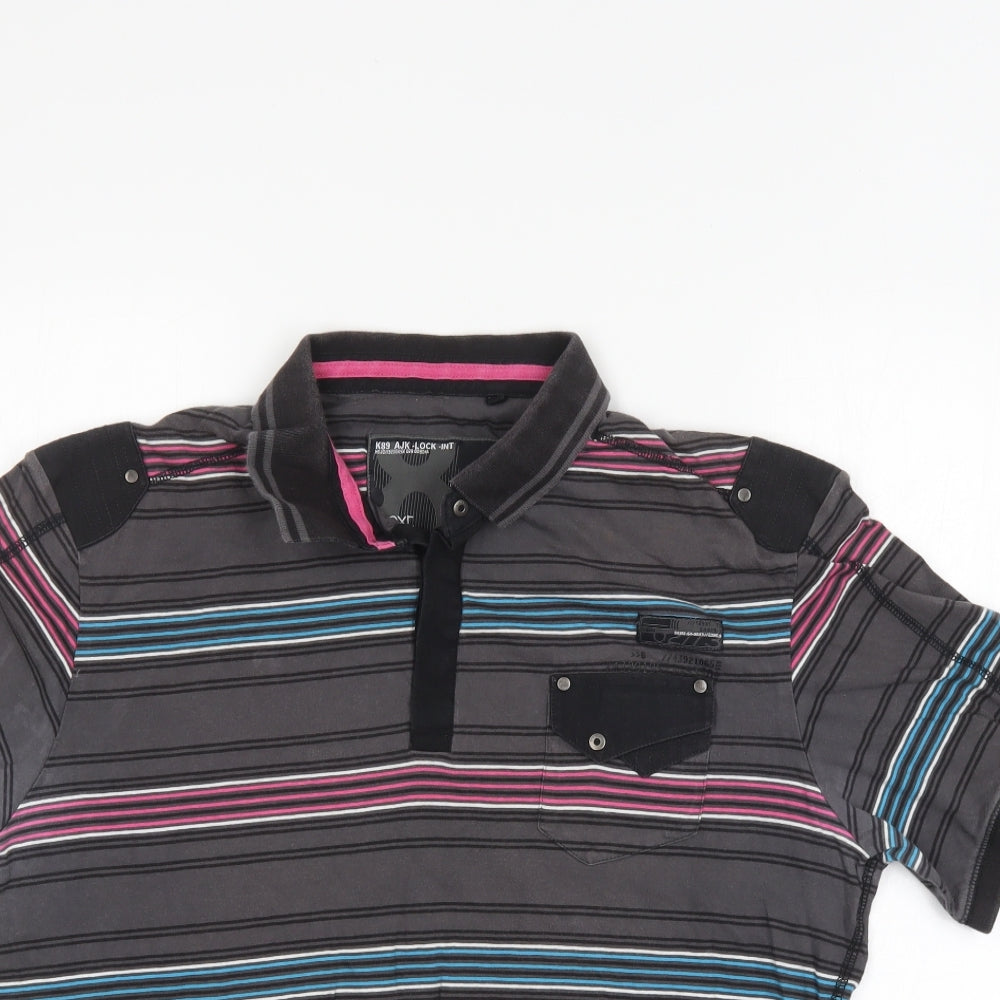 NEXT Mens Grey Striped   Polo Size L