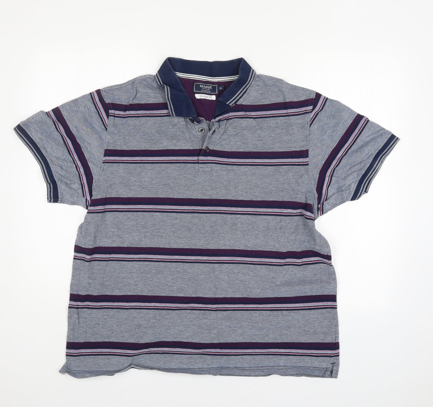 Maine Mens Blue Striped   Polo Size XL