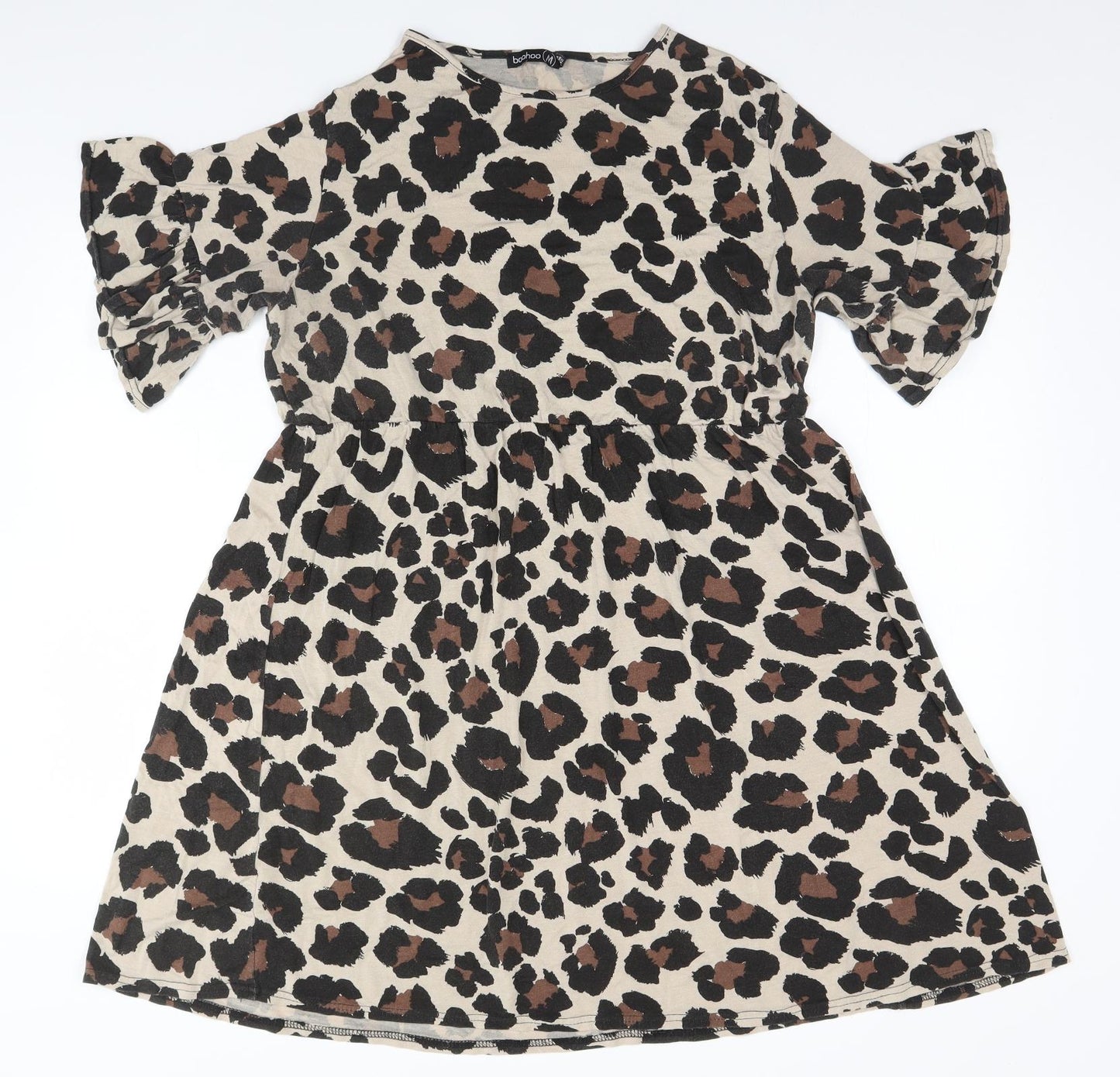 Boohoo Womens Brown Animal Print  A-Line  Size 14