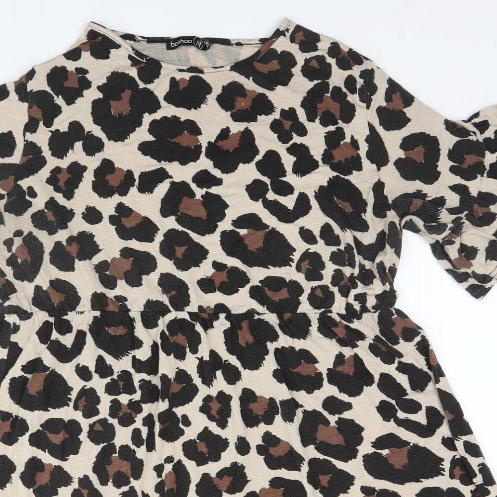 Boohoo Womens Brown Animal Print  A-Line  Size 14