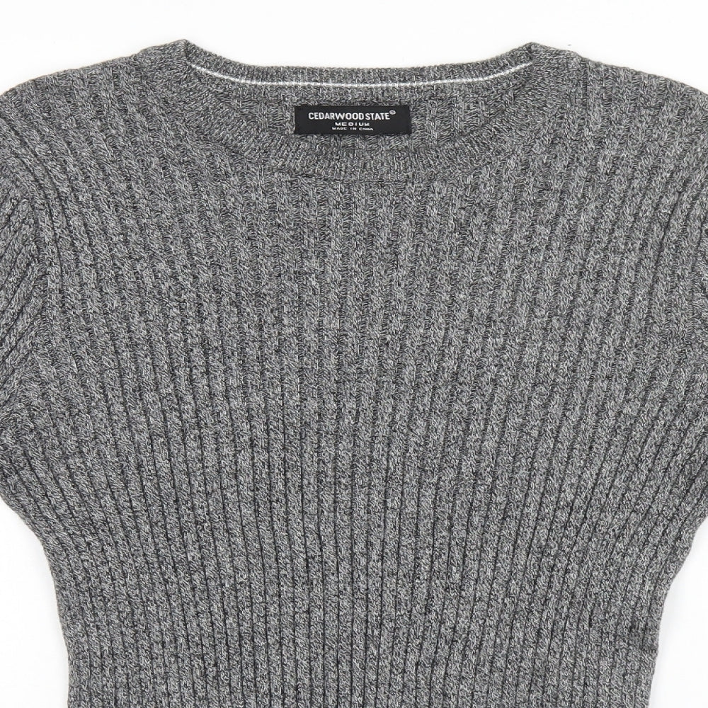 Cedar Wood State Mens Grey Striped  Pullover Jumper Size M