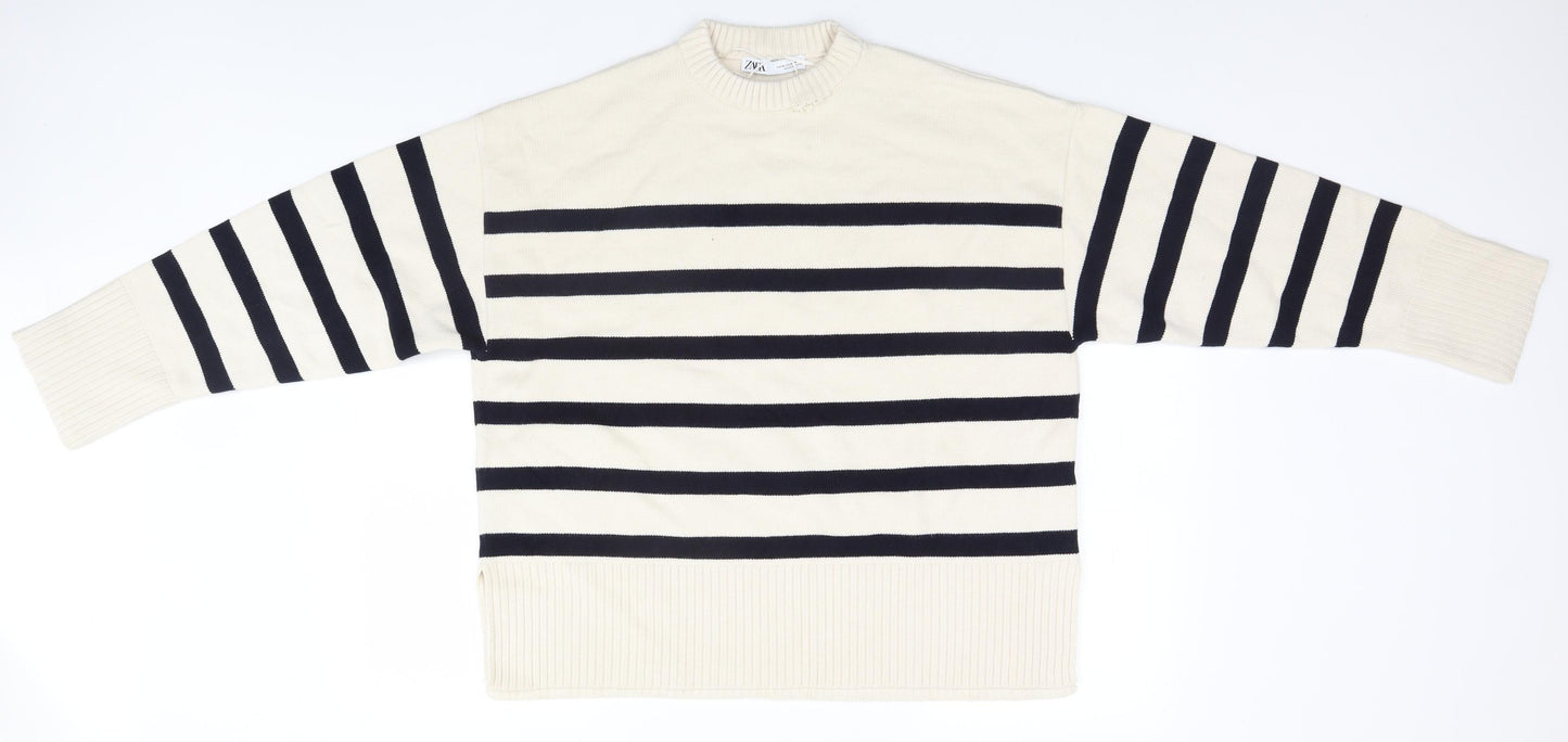 Zara Womens White Striped  Pullover Jumper Size 10