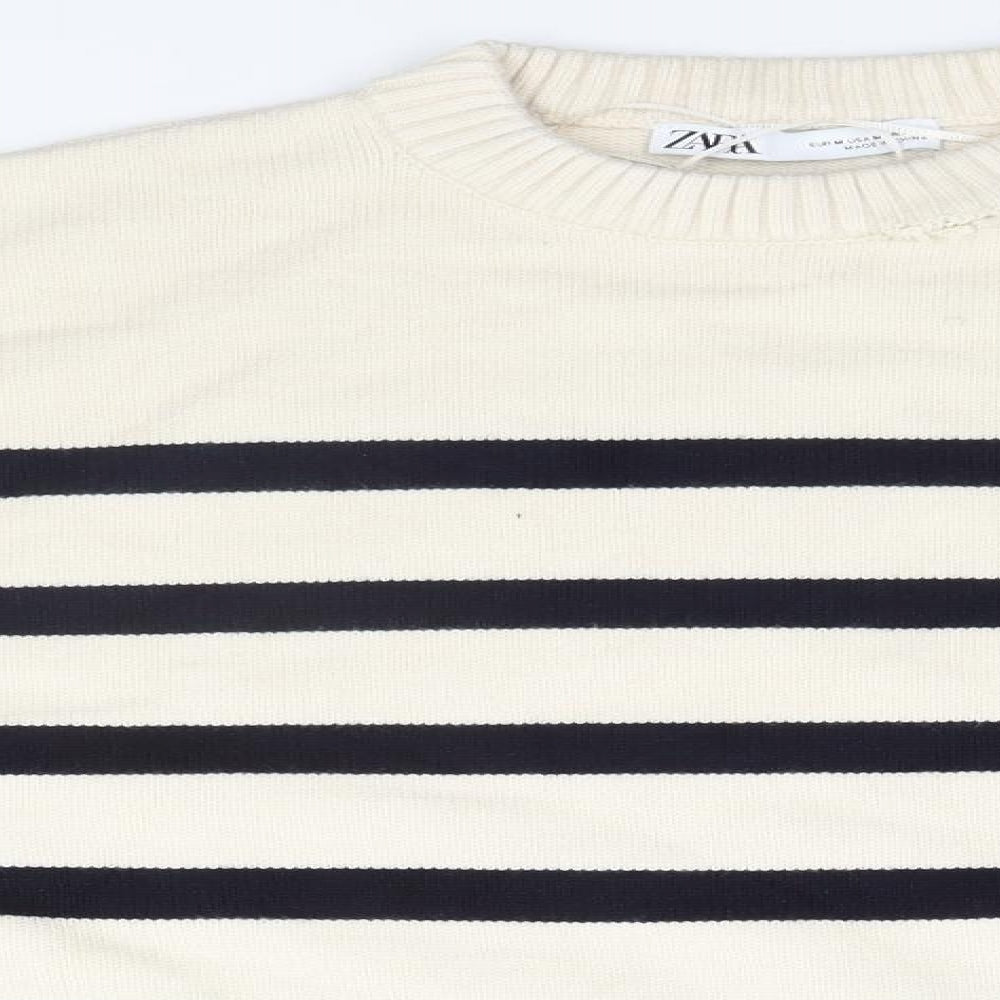 Zara Womens White Striped  Pullover Jumper Size 10