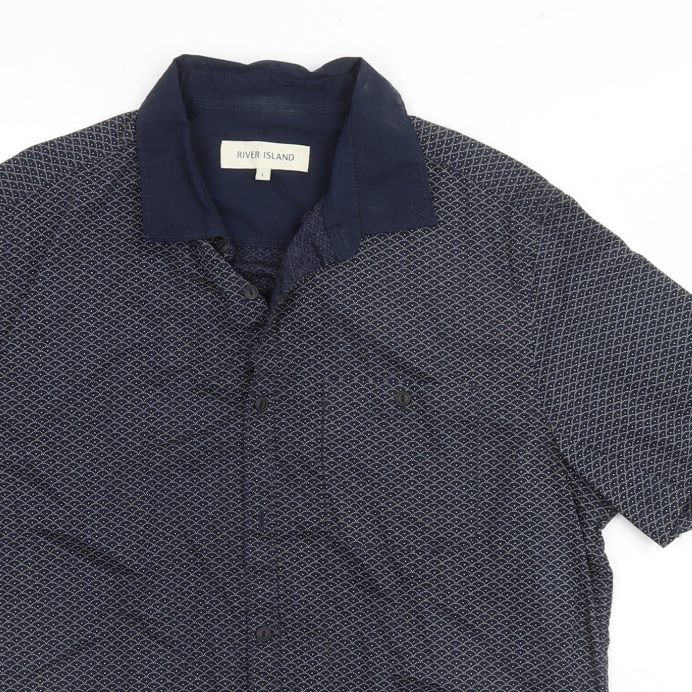 River Island Mens Blue Geometric   Button-Up Size L