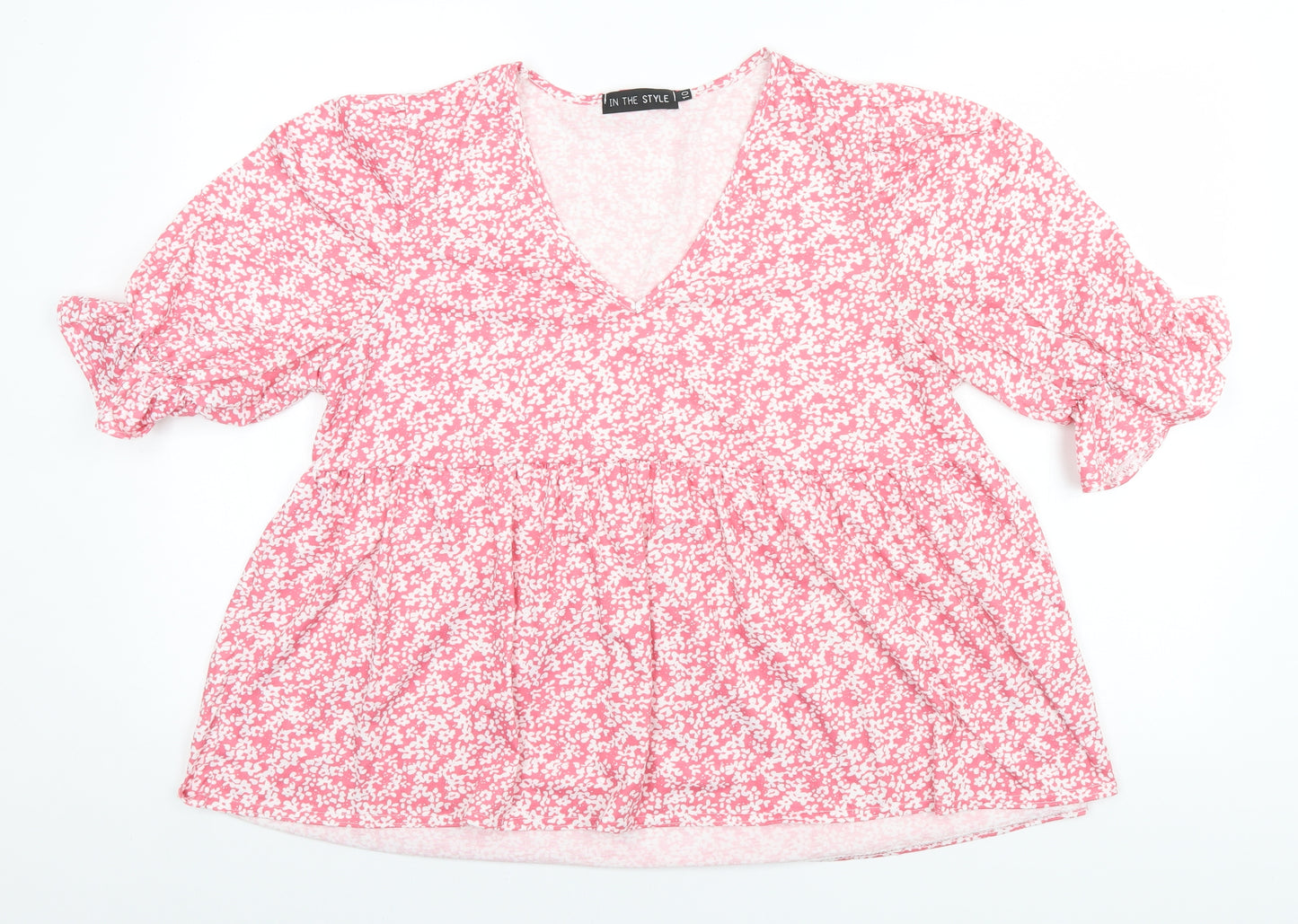 In the Style Womens Pink Floral  Basic T-Shirt Size 10