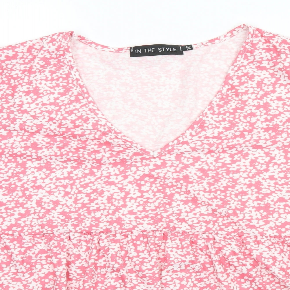 In the Style Womens Pink Floral  Basic T-Shirt Size 10