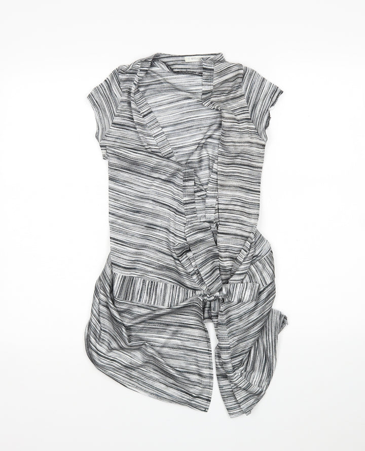 Miss Selfridge Womens Grey Striped Cardigan Jumper Size 12