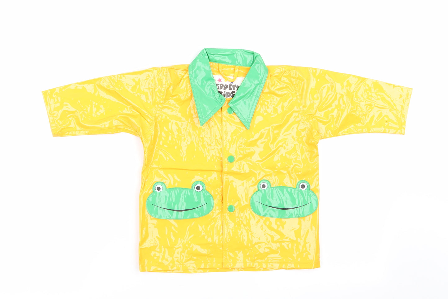 Wippette Kids Boys Yellow Animal Print  Rain Coat Coat Size 12-18 Months  - Frog's faces & Collar in green