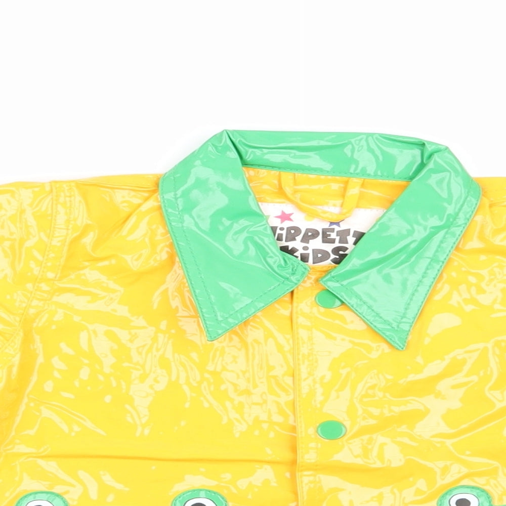 Wippette Kids Boys Yellow Animal Print  Rain Coat Coat Size 12-18 Months  - Frog's faces & Collar in green