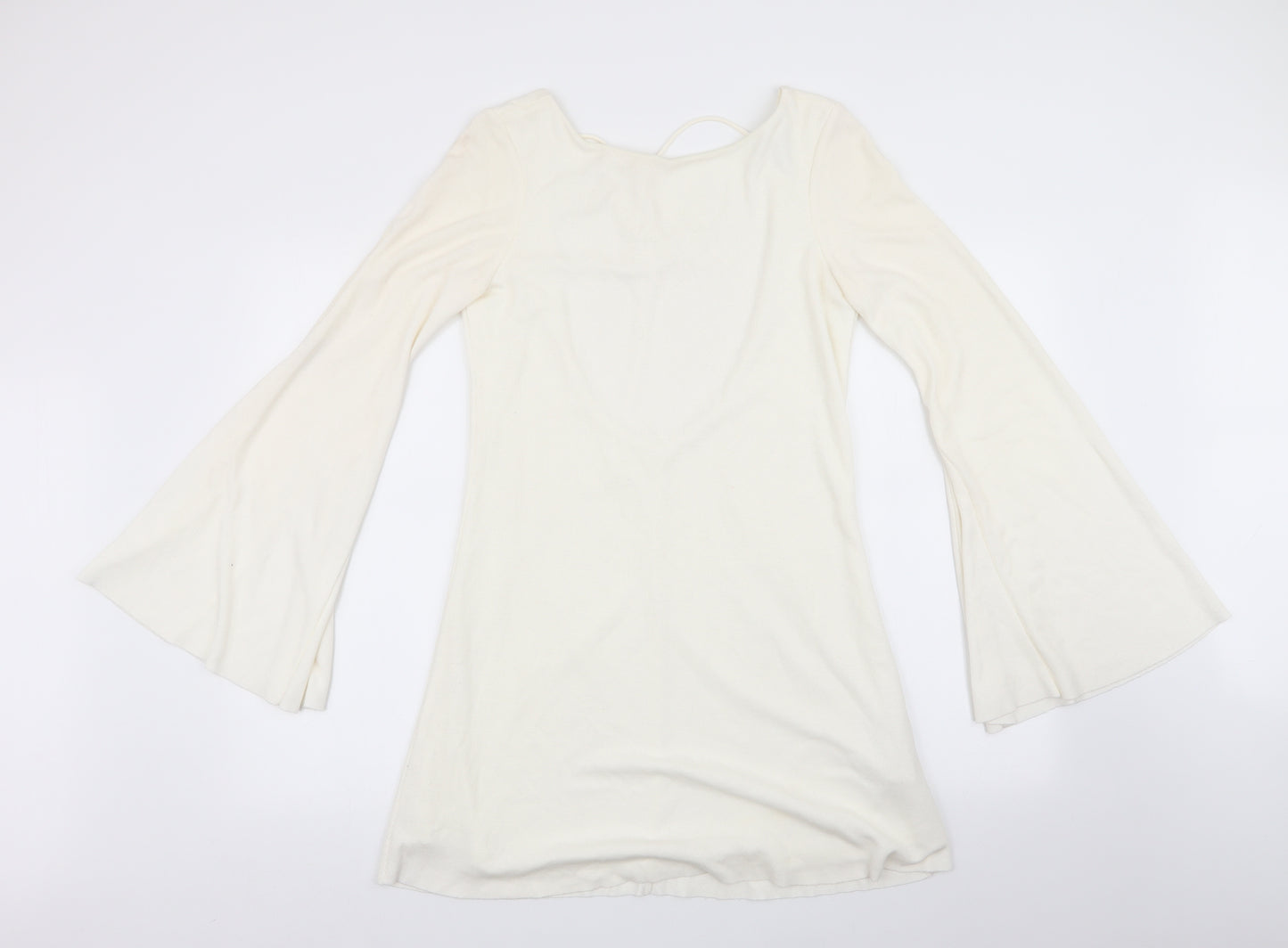 Zara Womens White   Fit & Flare    - Trumpet Sleeves Low back Neck Tie