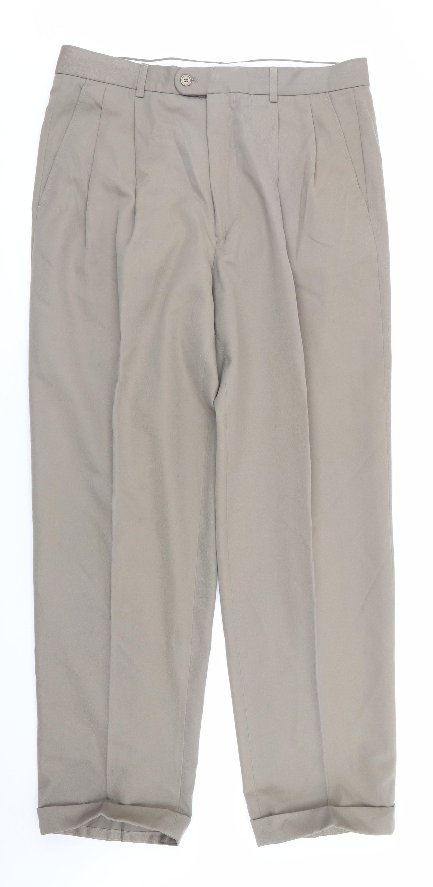 Burtons Menswear Mens Green   Trousers  Size 36 in L31 in - Khaki Green & Turnups