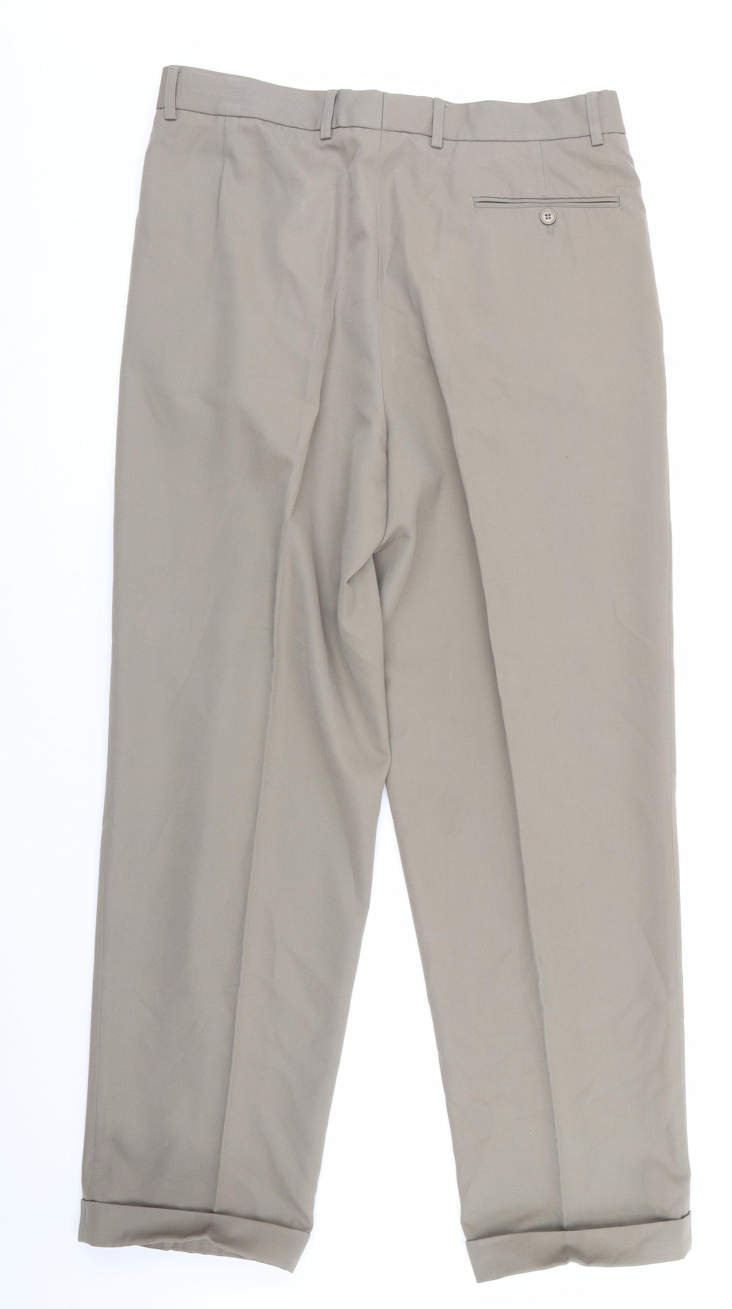 Burtons Menswear Mens Green   Trousers  Size 36 in L31 in - Khaki Green & Turnups