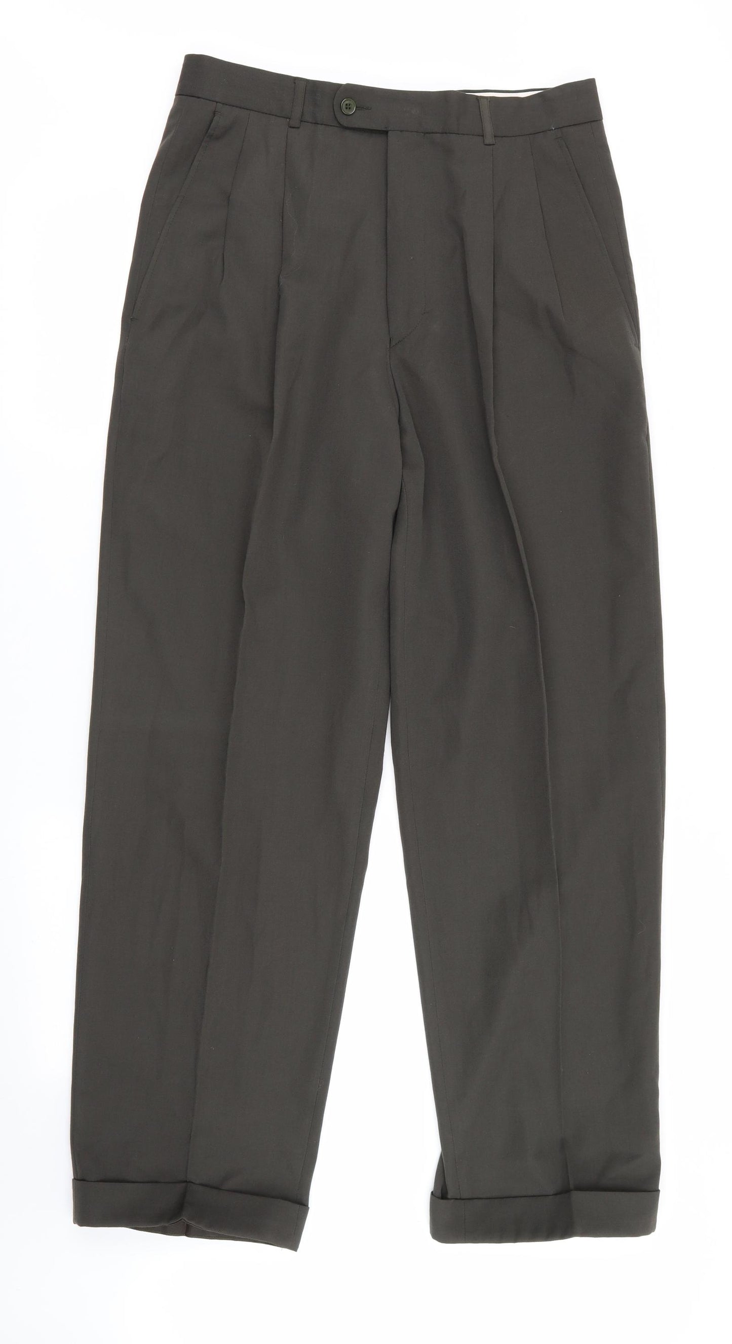 Burtons Mens Green   Trousers  Size 34 in L31 in - Dark Olive Green & Turnups
