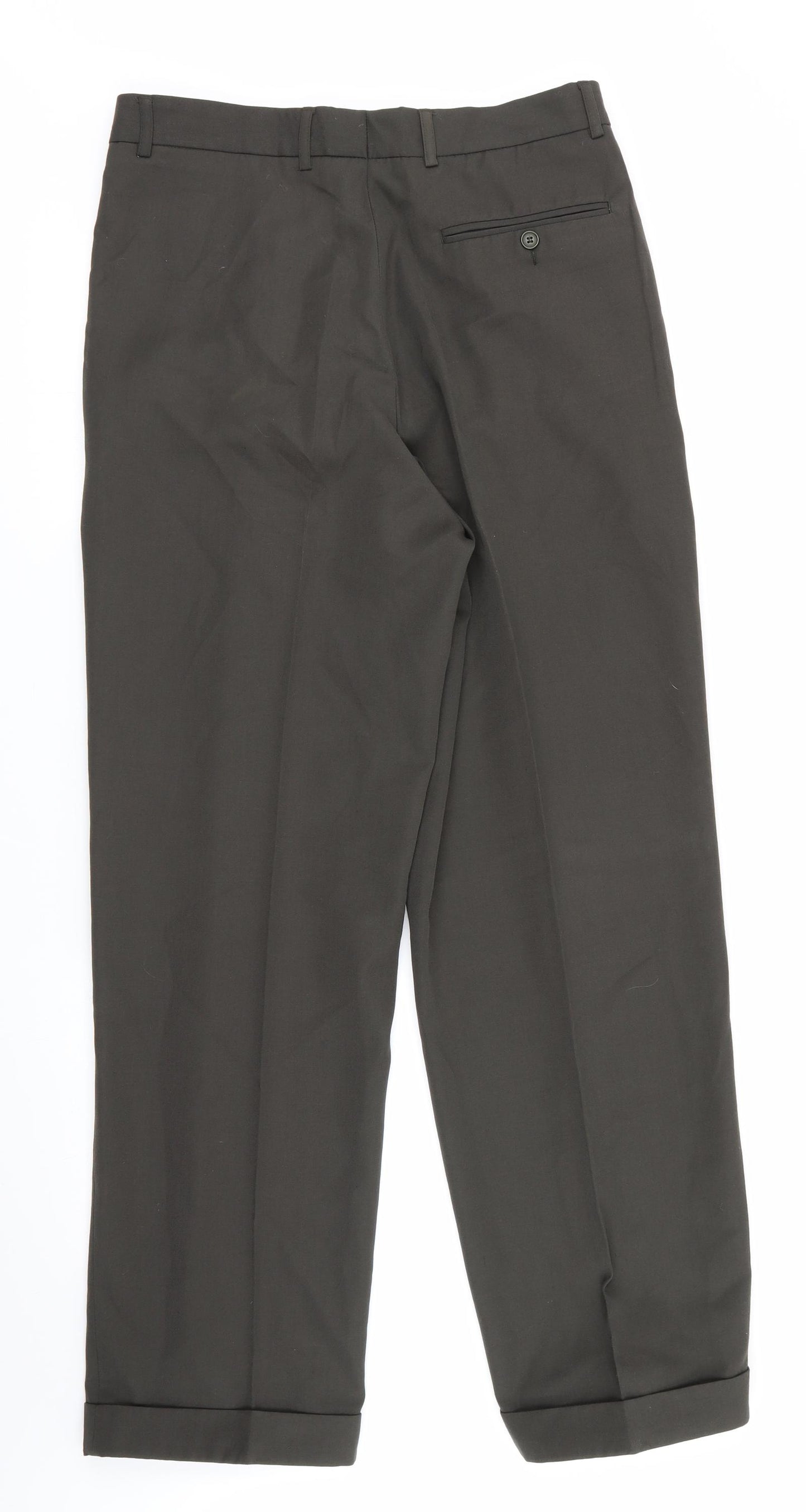 Burtons Mens Green   Trousers  Size 34 in L31 in - Dark Olive Green & Turnups