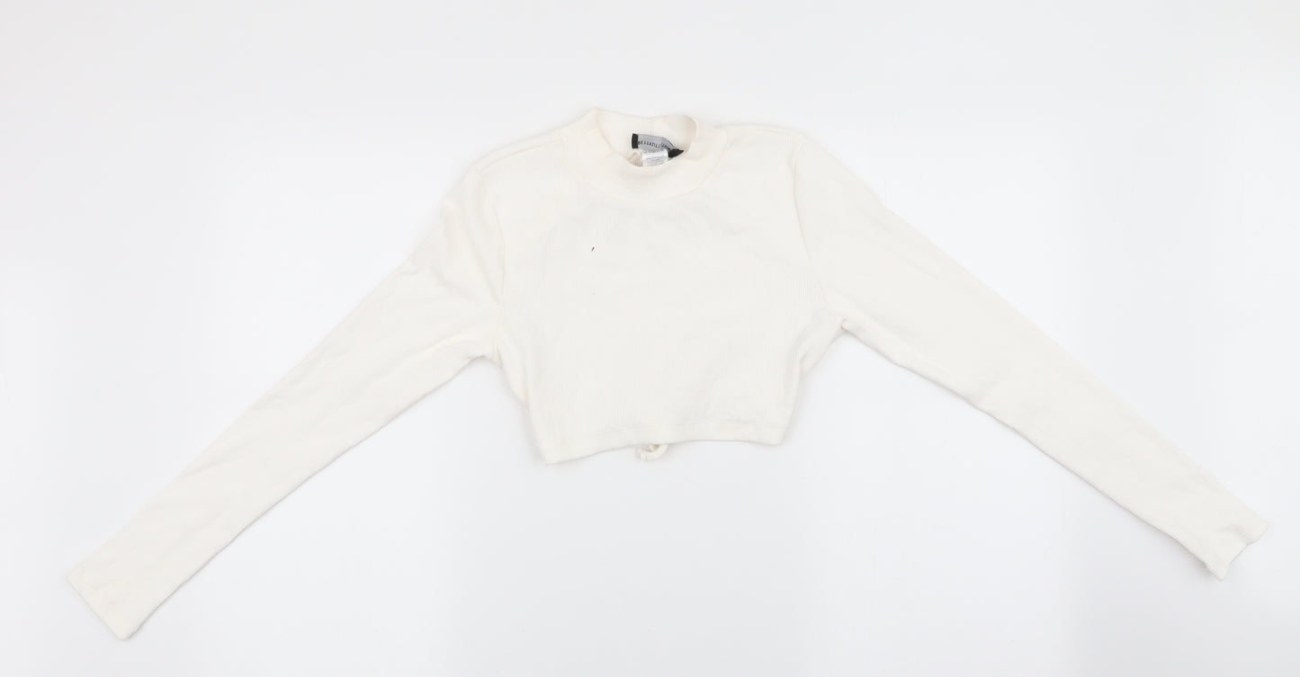 Pretty Little Thing  Womens Ivory   Cropped Blouse Size 12  - Open Back with Tie fastening