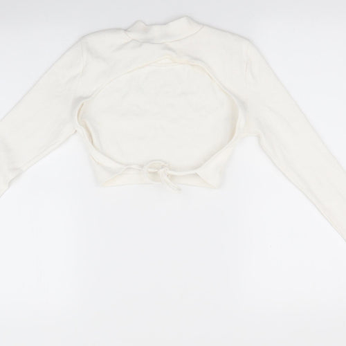 Pretty Little Thing  Womens Ivory   Cropped Blouse Size 12  - Open Back with Tie fastening