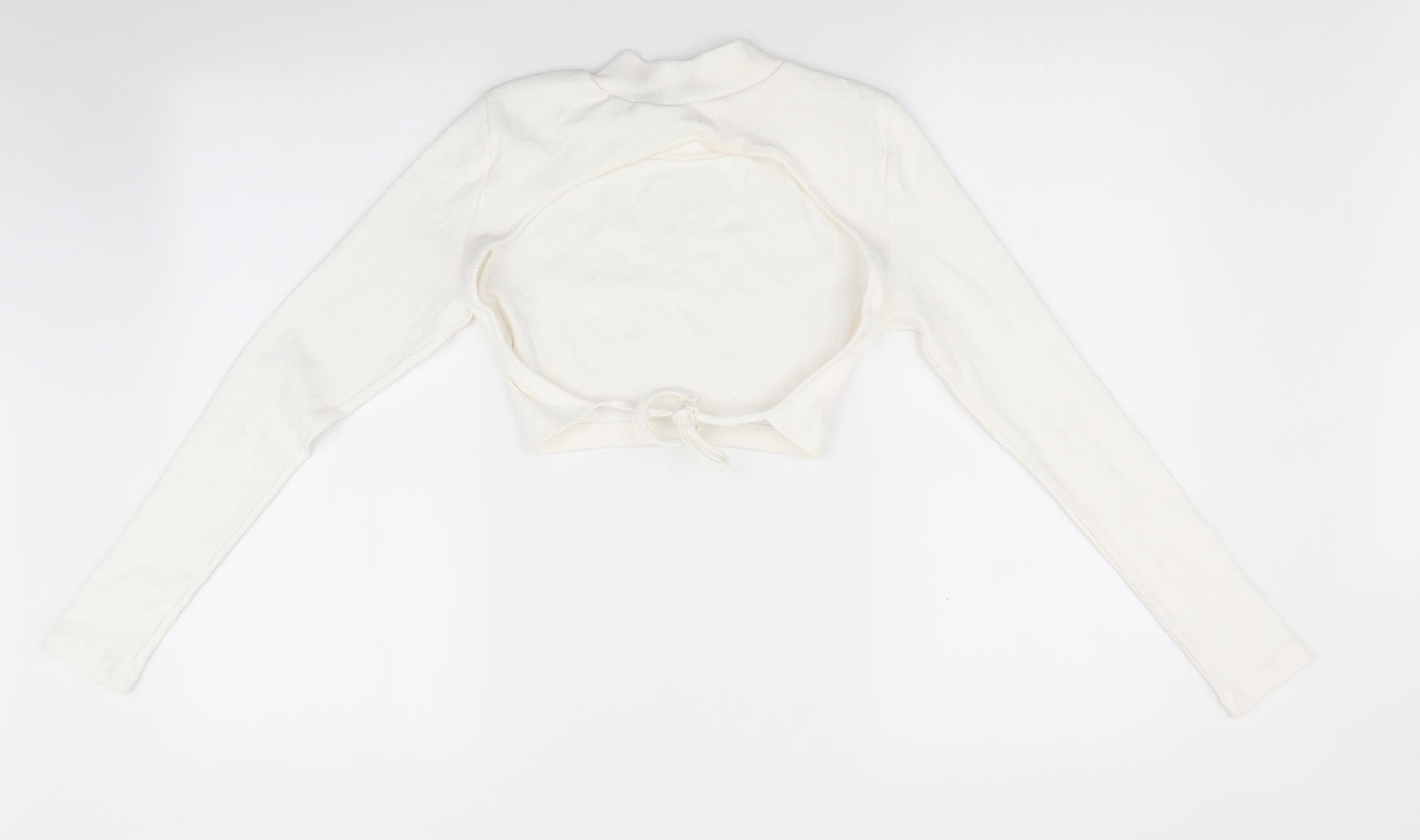 Pretty Little Thing  Womens Ivory   Cropped Blouse Size 12  - Open Back with Tie fastening